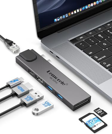 Lemorele Hub USB C Adaptador MacBook Air/Pro M1, Hub USB C 7 en 2 con Thunderbolt 3, Gigabit Ethernet, 2 USB 3.0, HDMI 4K@60Hz, SD/TF 3.0, USB C para MacBook Air/Pro M1 2016-2021