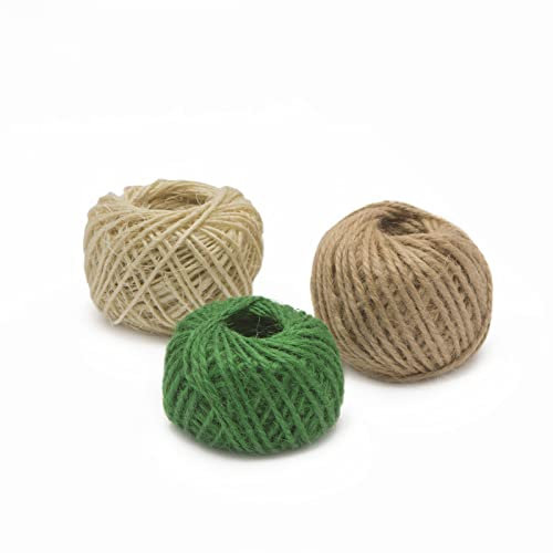 Juteschnur, Natur, Ø 1 mm, 3 Falten, Länge ± 25 m pro Rolle, 3 Farben, 3 Rollen