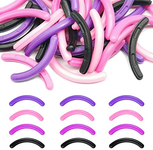 qiipii 40 Stück Wimpernzange Pads Wimper Pads Silikon Gummi Ersatz Pads Ersatzpads Silikonpads Nachfüllung in einer klaren Aufbewahrungsbox für Universal Wimpernzange(Schwarz, Lila, Rosenrot,Rosa* 10)