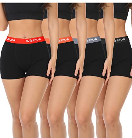 wirarpa Damen Panties Boxershorts Damen Baumwolle Unterhosen mit Bein Kurze Hosen unter Kleid 3 Schrittlänge 4er Pack Schwarz Größe M