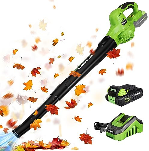 WORKPRO Cordless Leaf Blower, 20V Battery Powered Leaf Blowers for Lawn Care, 2-Speed Control Lightweight Mini Electric Leaf Blower with Battery and Charger