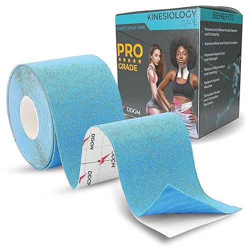 Kinesio Tape professionale. Cerotto a nastro per taping kinesiologico adesivo impermeabile. Ottima benda elastica per tutore ginocchio e articolazioni. Ottimo nastro adesivo seno. (1 Roll, Azzurro)