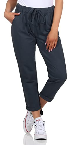Damen Jogginhose im Boyfriend-Style Sweatpants für Freizeit Sport Fitness Yoga Training 3569 Dunkelgrau 42/46