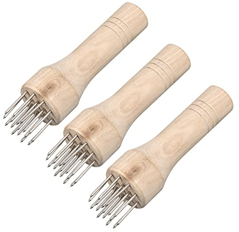 sourcing map Edelstahl Fleischklopfer Fleischhammer Nadel Nägel Küche Werkzeuge mit Holzern Handgriff für Zartes Fleisch Steak Fisch Huhn Weiß 3 Pack