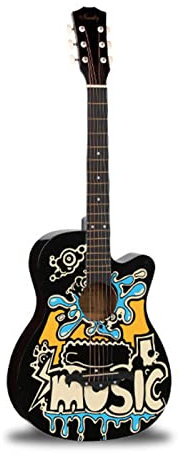 Wisecoco Guitare en Bois, Guitare Acoustique pour Débutant, Guitare Acoustique Haute Densité à Motif Graffiti De 38 Pouces pour Débutant