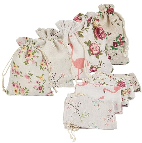 Jinsion 25 Pièces Pochon Coton avec Cordon de Serrage 10x14cm Sachet Tissu, Sacs en Coton, Sachet de Jute, Sachets en Lin, Sacs Cadeaux Petits, Sacs en Toile de Jute pour Cadeaux Mariage Noël Bijoux