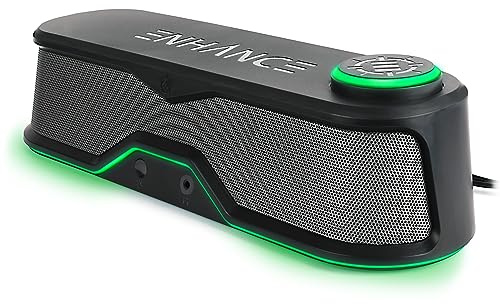 ENHANCE SB1 Computer Speakers High Excursion Soundbar - USB Powered Computer Sound Bar, Under Monitor Speaker with 10W Peak, LED Volume Control Knob, Headset Pass Through, Gaming Soundbar for PC