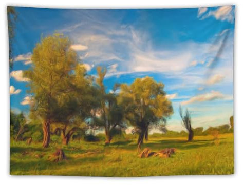 ELARCO Wandteppic Wunderschönes Grasland Wandbehang Wandtuch Grünes Gras Waschbar ohne Verblassen Digitaldruck Tapisserie 200 x 180 cm Wanddeko für Schlafzimmer Wohnzimmer Wohnheim