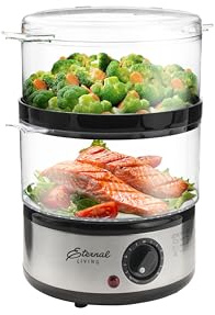 Electric Food Steamer Stackable Two-Tier Bowls, 5 Quart, Stainless Steel