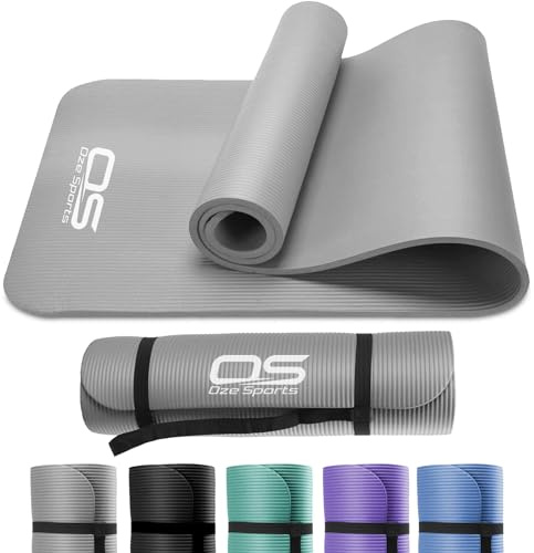 OZE SPORTS Yoga Mat, NBR Foam, Extra Thick, Non-Slip, High Density, Large, for Pilates, Gymnastics, HiiT and Fitness, with Carry Strap (Grey)