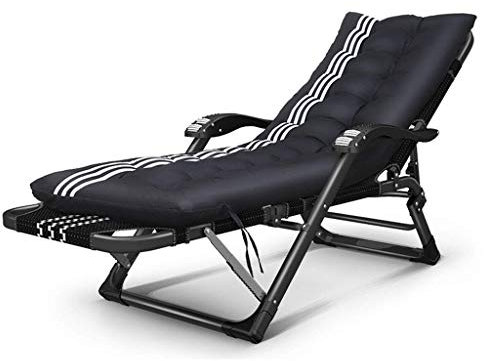 Liege, bequem und stabil, Campingstühle, Gartenliegen, Klappstuhl, 15-fach verstellbar, Lounge-Stuhl, Multifunktions-Klappbett, tragbar, für Büro, Outdoor, Gartenstuhl, Schwarz + Baumwolle (schwarz)