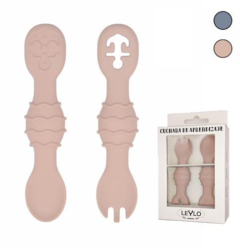 Cuchara Bebé Aprendizaje - Set de Precucharas BLW y Cubiertos Silicona Antideslizantes - Ideal para Alimentación Complementaria y Baby Led Weaning - Cucharas Bebé 6 Meses - Seguras y Ergonómicas