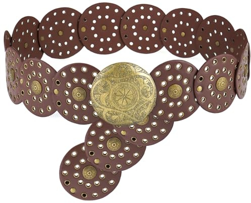 LIMHOO Ceinture à Large Disque Pour Femmes - Ronde Creuse en Cuir, Taille Occidentale Boho (A Marron Grand)
