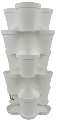 Tecnokit Plana - Maceta apilable Roma de polipropileno con platillo, maceta multicapa tridimensional, maceta para fresas, jardinera de exterior e interior, 3 macetas de jardín vertical (blanco, 5