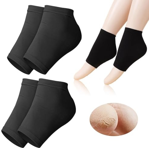 4PCS Heel Protectors, Heel Cups for Women Men for Achilles Tendinitis, Blisters, Cracked Heels Spur Feet Relieve Pain, Adjustable Cushion Pads, Black