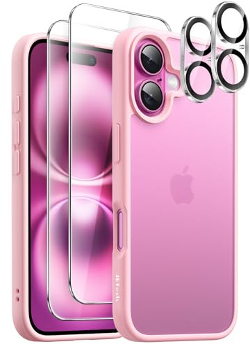 JETech Cover Opaca 5 in 1 per iPhone 16, Rosa Confetto