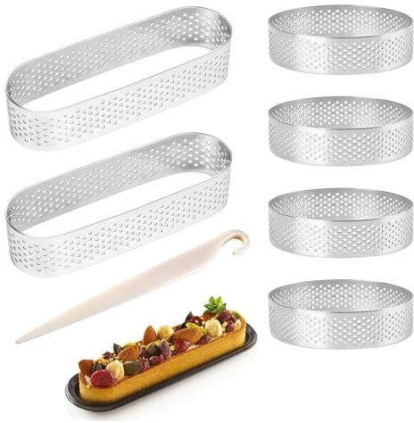 FIHODONE 6 Stück Dessertringe 8cm 13cm, Tartelette Förmchen Edelstahl, Dessert Mousse Ring mit Löchern, Tortenring Backring für Herstellung von Pie Quiche Kreis Donutsburger, Antihaftbeschichtet