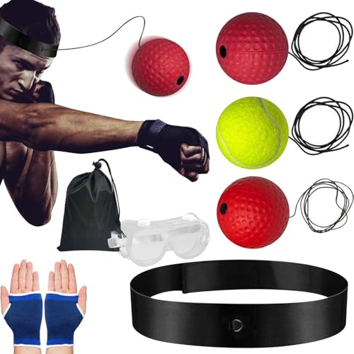 Gear Boxing Ball - Set di palline di riflesso per allenamento di pugilato, palla da boxe con fascia regolabile, allenatore di risposta della palla per pratica, velocità di perforazione, portatile