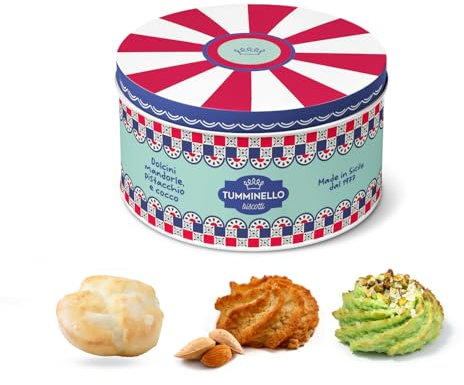 Tumminello | Dolci Morbidi Ripieni Sicilia | Praline Cocco e Ricci Pistacchio | Dolci Morbidi Ripieni Mandorle | Cariddi Latta Metallo Dolci Pasta Mandorle - 120 Gr