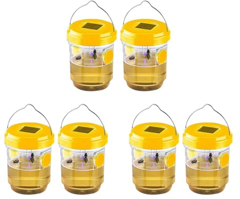 Booso 6 Pack Solar Wasp Trap Outdoor Hanging,Wasp Cather Hanging with Light for Yellow Jackets,Hornets,Bee,Wasp Traps
