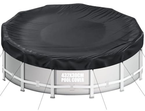 Aipwerer Copertura per Piscina Rotonda per Piscine da 366-428 cm | Telo Copripiscina Ø432 cm | Oxford 420D Resistente agli Strappi | Telo di Copertura per INTEX & BESTWAY Piscine (Corda Nera)