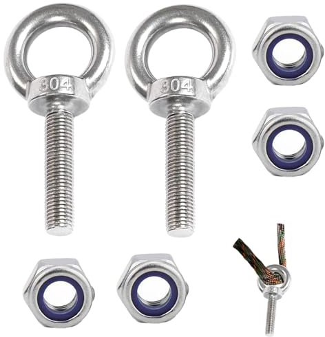 Argollas de acero inoxidable M6 x 35, 2 unidades, alta resistencia, incluye 4 tuercas de seguridad, para uso en construcción, marinería y más