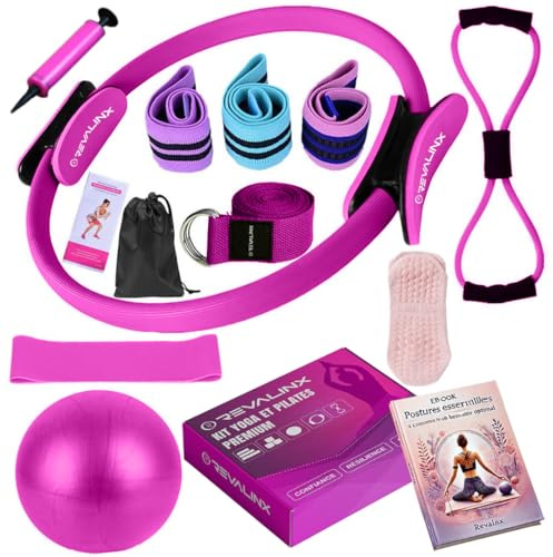 Revalinx kit Pilates Maison, Ensemble Pilates Yoga Anneau de Pilates, Ballon de Yoga, Bandes de Résistance, Sangle, Chaussettes, Accessoires Pilates Femme, Pilates Reformer pour Sport à la Maison.