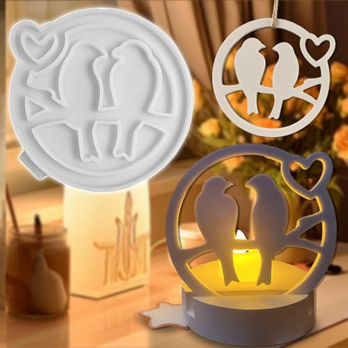 LUMOOM Silikonformen Gießformen, Vogel Häuser Silikonform Frühling, Lovebirds Silikonform Gipsform, Gießform Silikon, DIY Bastelarbeiten Anhänger, Vogelliebe Deko, Wohnzimmer Heimdekoration
