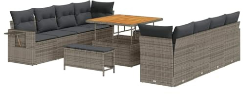 vidaXL Trädgårdsoffset med lagring 11 pcs Grå Poly rattan, Trädgård och Terrass, Modern Uteplats, Hållbar Rattansoffa, Flexibla Moduler, Väderbeständiga Möbler