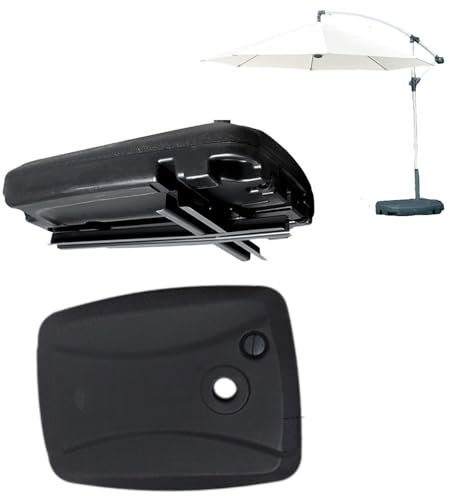 SYFFWZH Lestage & Dalles Carrées pour Parasol Déporté – Pied de Parasol 80 kg,1Pièces avec Connecteur Métallique | Base Remplissable avec Eau ou Sable | Support de Parasol avec poulie