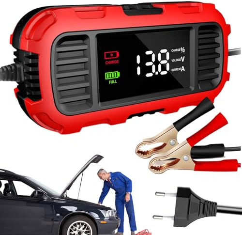 Caricabatteria da moto - 12 V caricabatteria da auto per moto | Caricatore di mantenimento per moto | Caricabatterie intelligente per auto con display digitale