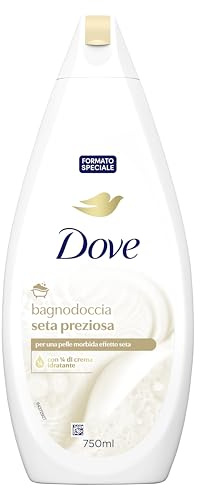 Dove Docciaschiuma Seta Preziosa, Formula con Idratante Dermo-Naturale, con 1/4 di Crema Idratante, Dermatologicamente Testato, Bagnoschiuma Uomo e Donna, 100% Bottiglia Riciclata 750 ml