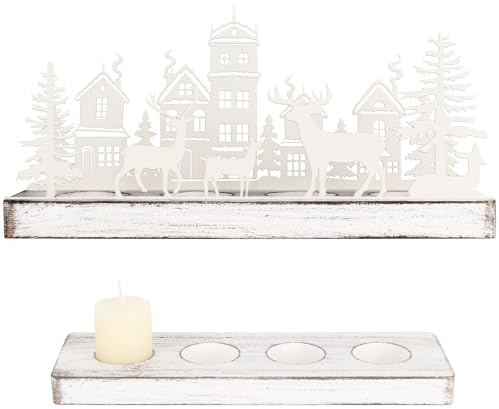 Abnehmbar Adventskranz Kerzenhalter mit Holz Haltern,Länglich Adventsgesteck Weihnachtsdeko Weiß Adventskranz Kerzenständer für Windlichter Teelichter Innen Wohnzimmer Deko Tisch Weihnachten Geschenk