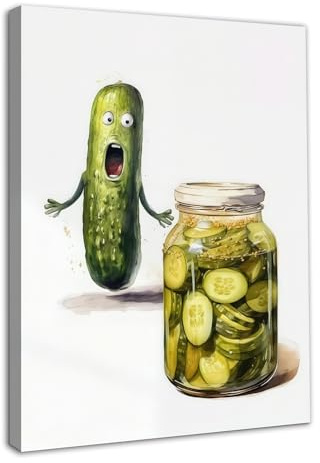 Dazzlewall Framed Funny Kitchen Wall Art Poster, Olive Green Cucumber Pickle Picture for Dining Room Decor 12x16 in