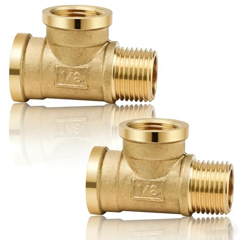 PHMING 2 Stück T Stück 1/2 Zoll, IG/IG/AG (20,5 mm, 26,7 mm) Messing T Stück Wasseranschluss, für Badezimmer, Badezimmer, Klimaanlage