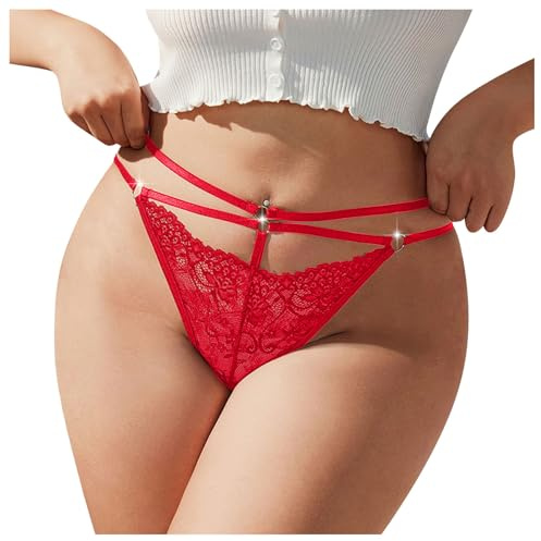 Générique Lingerie Sexy Femme éRotique Pute String Taille Basse en Dentelle pour Grandes Tailles String Dentelle (Red, XXXXL)