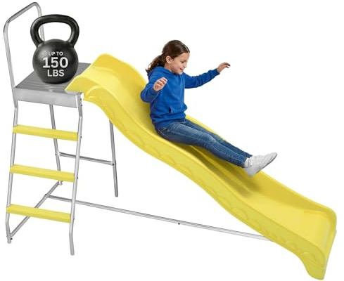 Machrus Upper Bounce Trampoline Step N Slide Attachment with Ladder and Steps, Fun Accessories, Indoor and Outdoor, for Round or Rectangle Trampolines with or Without Net, Yellow