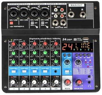 Mesa De Mezclas Dj Mezclador De 6 Canales Con Conectividad USB Y Bluetooth; Incluye 4 Mono 1 Canal Estéreo. For Fiestas Karaoke
