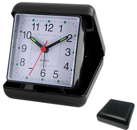 Wvbzf Travel Alarm Clock, Travel Alarm Clocks Folding with Case, Black Folding Design Clock with Clear Arabic Numbers, Lightweight Portable Clocks for Bedside Desk or Travel