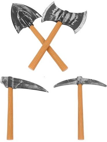 Abaodam Set Oggetti di Scena Nano 4 Pezzi Piccone Finto, Doppia Lame e Pala per Costume Halloween Cosplay, Accessori Teatrali Realistici e Leggeri per Gioco di Ruolo