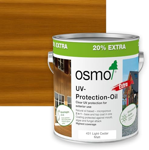 Osmo UV Protection Oil Extra, Exterior Wood Finish, Tinted, 3l (Matt, 431 Light Cedar)