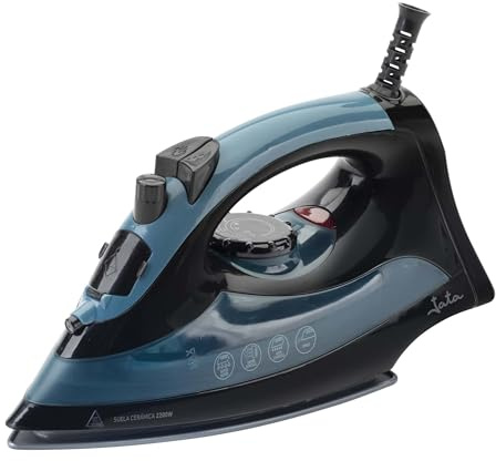 JATA JEPL1120 - Plancha de Vapor 2200 W con Suela Cerámica, Golpe de Vapor 60 g/min, Vapor Vertical, Antical, Spray, Termostato Regulable y Cable 360º