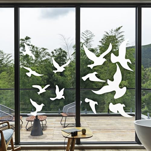 Pinpulux UV Reflective Anti-Collision Window Bird Stickers 12PCS Clear Decals for Glass Prevent Strikes Save Birds Outside Large Size Self-Adhesive Static Adhesive PVC