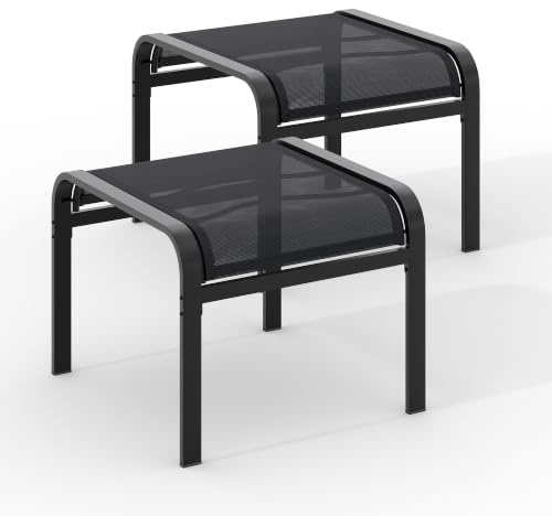 Garvee Textilene Outdoor Fußhocker – Klappbarer Hocker Für Terrasse Balkon, Schwarz
