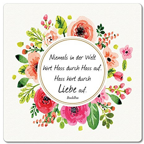 Addies Glas-Untersetzer 6-tlg. SetBuddha in hochwertiger Klarsicht-Geschenkbox und Korkrückseite, eckig, mit Buddha-Spruch bedruckt, Motiv 6