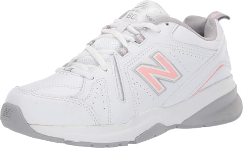 New Balance Women's 608 V5 Casual Comfort Cross Trainer, White/Pink, 8.5