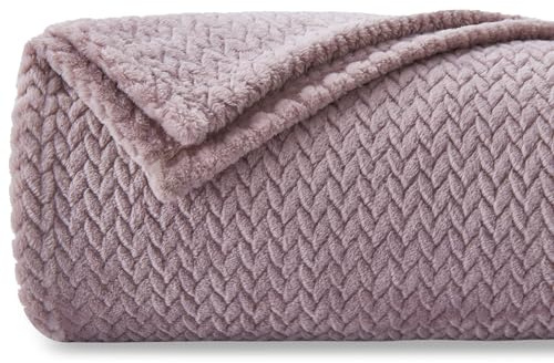 NEWCOSPLAY Fleece Leaves Pattern Throw Blanket, Light Purple, 50x60