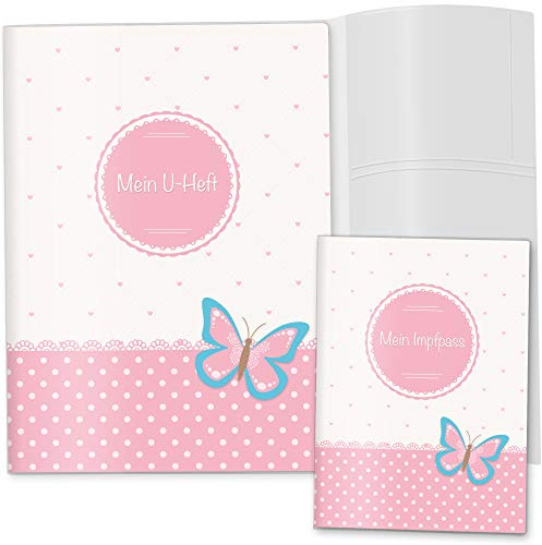 OLGS U-Heft Hülle 3-teilig Set rosa Herzchen Untersuchungsheft Hülle & Impfpasshülle schöne Geschenkidee | Schutzhülle (Uhefthülle, Impfpasshülle 3-teilig ohne Personalisierung, Schmetterling)