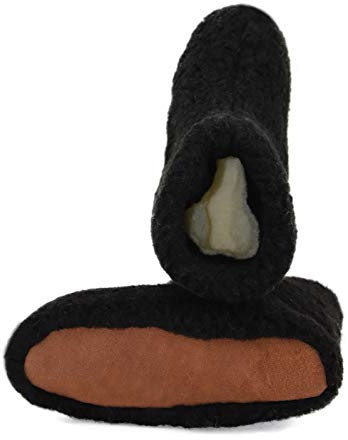 Moro-Design Hausschuhe Hüttenschuhe Lammfell Schafwolle Schaffell Wildleder Schwarz Gr.36-47 (43)