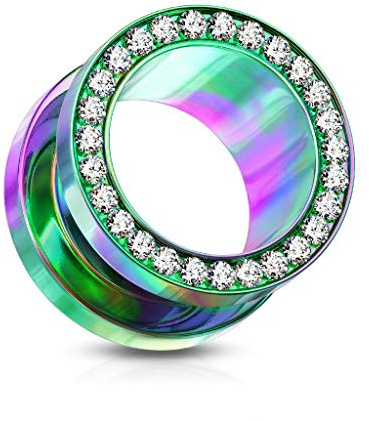 beyoutifulthings Ohr-Tunnel Zirkonia-Kranz Regenbogen Clear Ohr-Piercing Edelstahl Ohr-Schmuck Screw Fit Flesh Plug Schraub-Verschluss 6mm